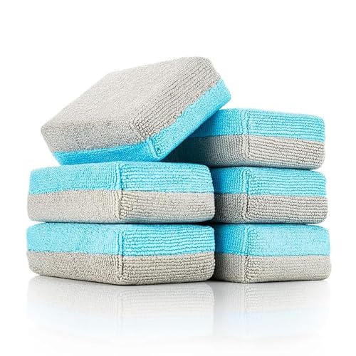 The Rag Company - Ultra No Soak Coating Applicator - Ultra Blue and Ice Grey - 6 Pack - 3 Inch by 5 Inch Ap...